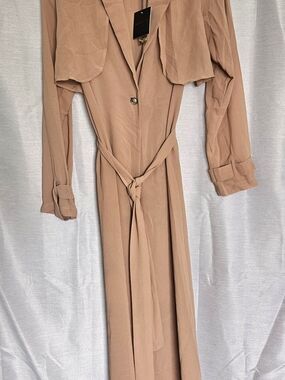 NWT JLUXLABEL Women’s Long Belted Trench Dress in Dusty Rose Size Small